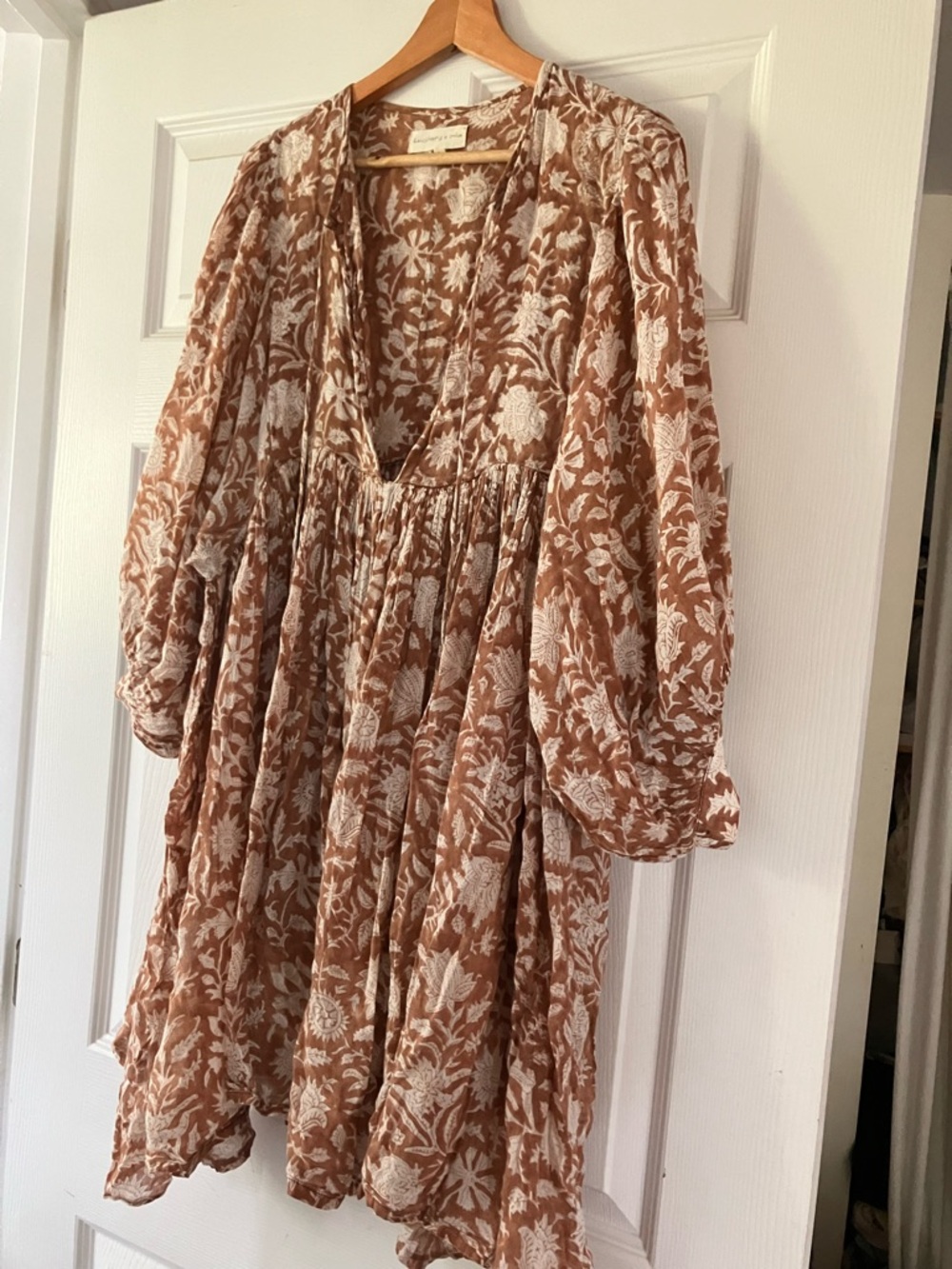 Daughters of India Rust and White Floral V-Neck Mini Dress